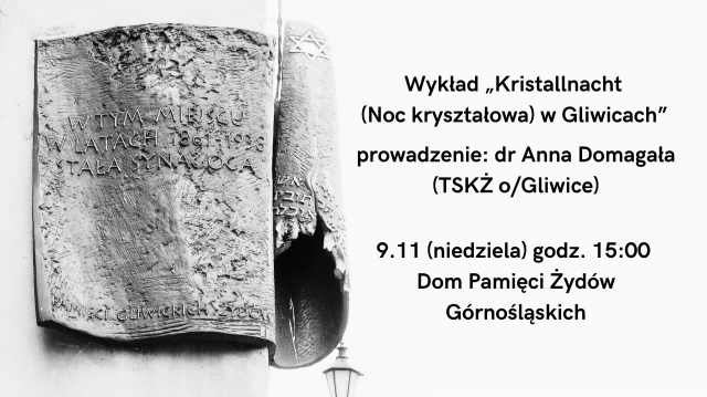 „Kristallnacht (Noc kryształowa) w Gliwicach” – wykład w Domu Pamięci Żydów Górnośląskich