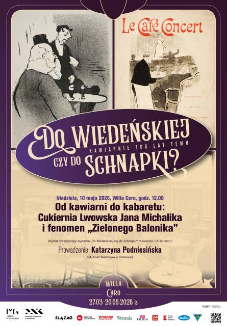 Wykład: Od kawiarni do kabaretu: Cukiernia Lwowska Jana Michalika i fenomen „Zielonego Balonika” Wykład towarzyszący wystawie „Do Wiedeńskiej czy do Schnapki?  Kawiarnie 100 lat temu”