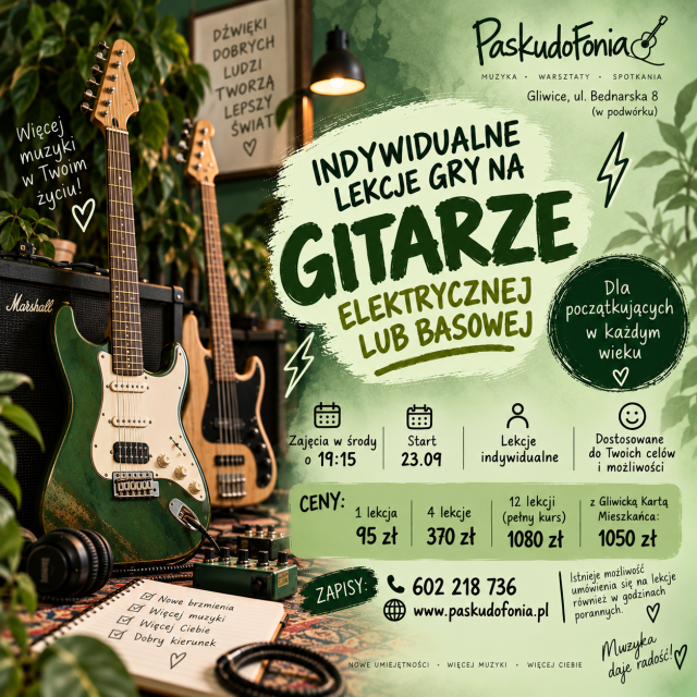 INDYWIDUALNY 12-tygodniowy kurs gry na gitarze elektrycznej lub basowej