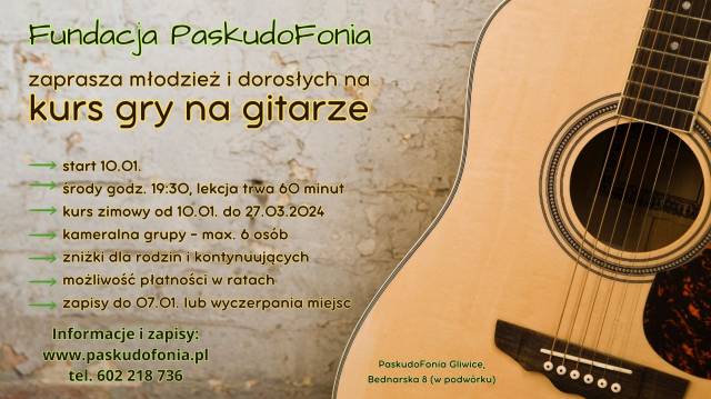 12-tygodniowy kurs gry na gitarze dla dorosłych i młodzieży – 10.01.-27.03.