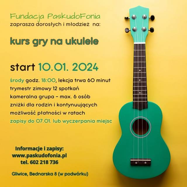 12-tygodniowy kurs gry na ukulele dla dorosłych i młodzieży – 10.01.-27.03.