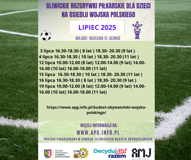 GLIWICKIE ROZGRYWKI PIŁKARSKIE DLA DZIECI W WIEKU  8-11 LAT” DLA DZIELNICY  WOJSKA POLSKIEGO  W GLIWICACH 