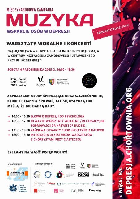 MUZYKA - Wsparcie Osób w Depresji - Otwarte warsztaty wokalne połączone z prelekcją psychologa i koncertem chóru
